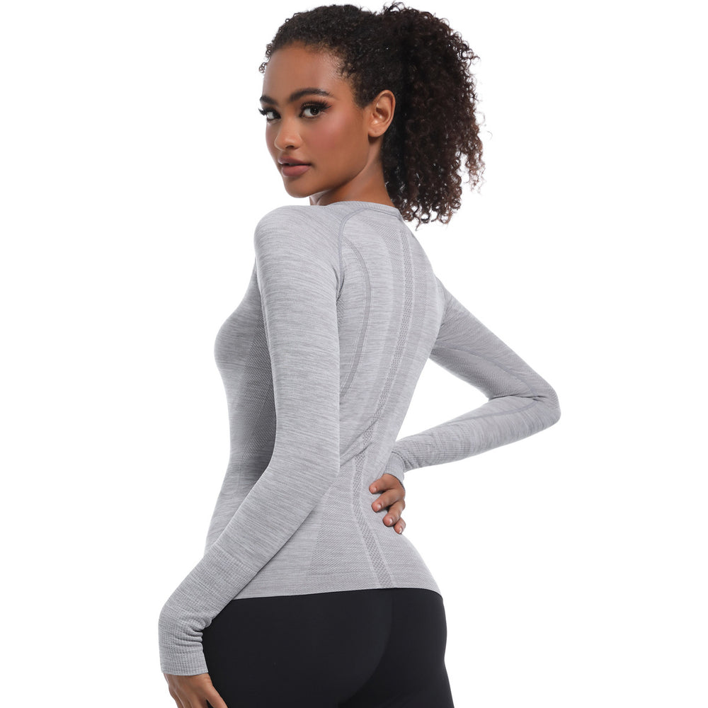 New women's quick-dry long sleeve activewear top - seamless, breathable, one-piece design for running, fitness, and yoga - perfect for cross-border e-commerce in europe and the us