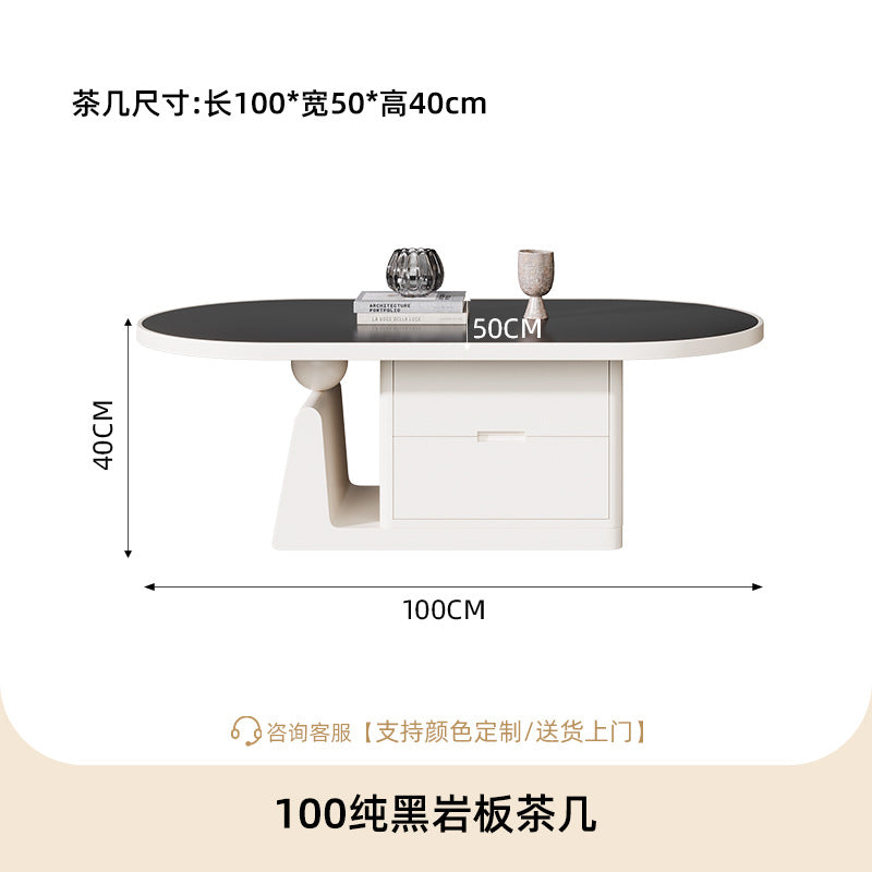 living room home small apartment coffee table oval slate storage solid walnut wood mid-century style with drawer