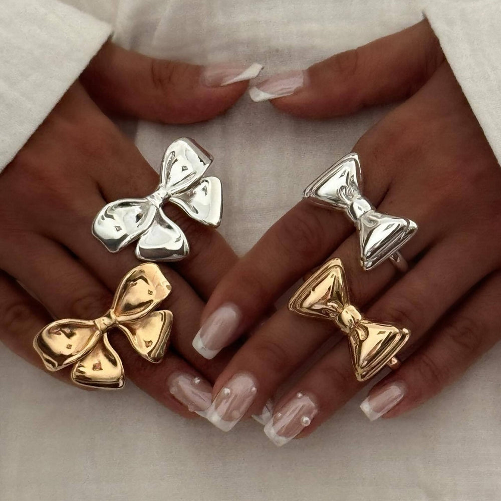 Wholesale bowknot rings: european and american cross-border jewelry, designer polished sweet & chic open joint rings for women