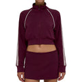 Fall and winternew arrivalmodal air layer sandwiched with white strips breathable stand collar zipper outwear short skirt casual sports suit for women