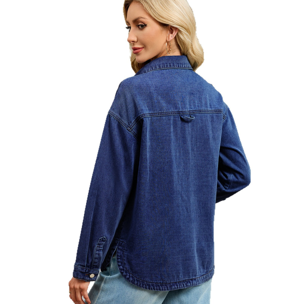 European and american cross-border e-commerce  new arrival washed vintage loose casual slit denim shirt jacket