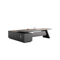 High-end, minimalist, and modern office desk and chair set. executive desk, manager's desk, lacquered finish, understated luxury, suitable for executive offices and boardrooms