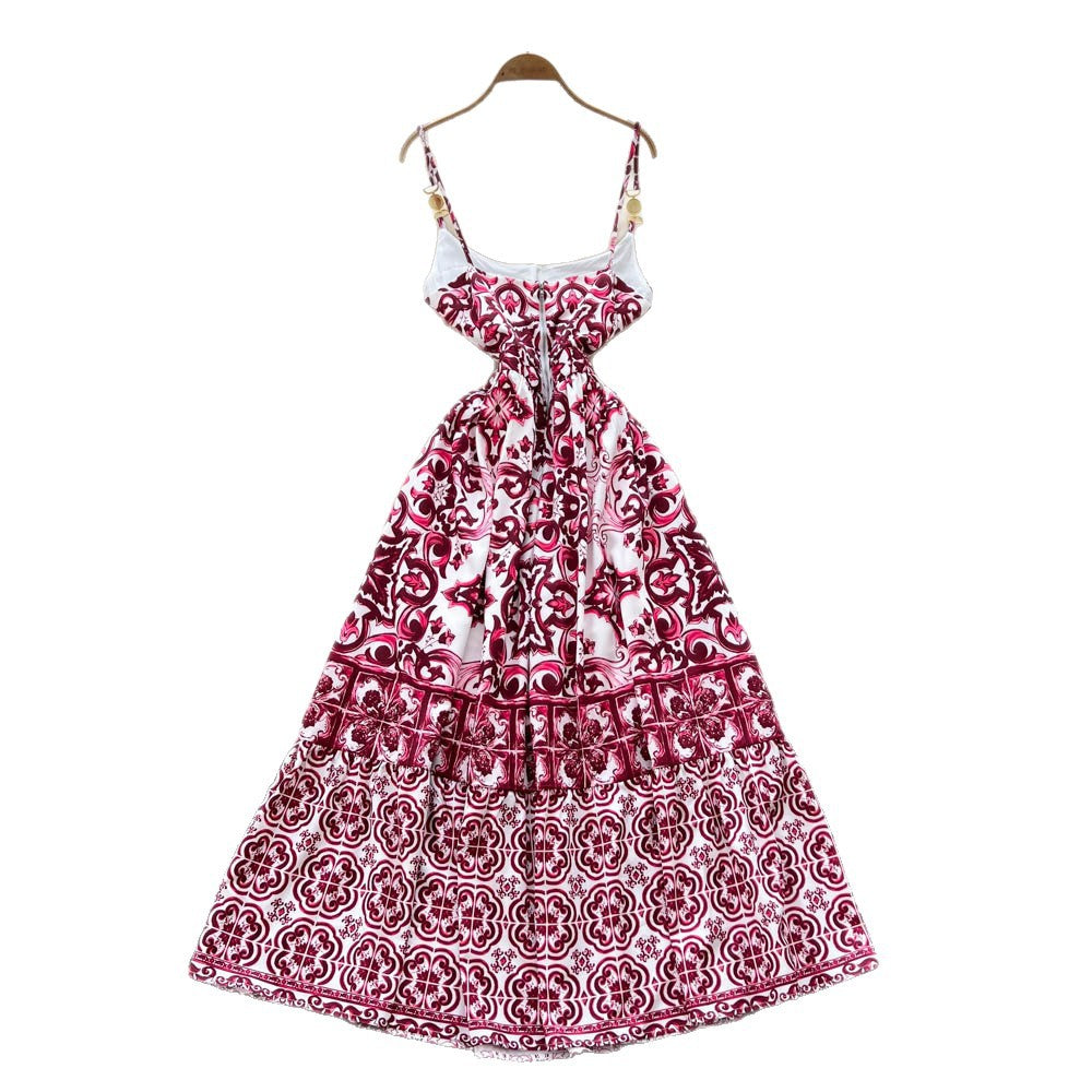 European and american fashion camisole dress for women, autumn , high-end, slimming, elegant, printed, flowy maxi dress