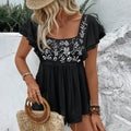 European and american cross-border women's lace square neck short sleeve embroidered blouse - new  spring/summer cool & casual style
