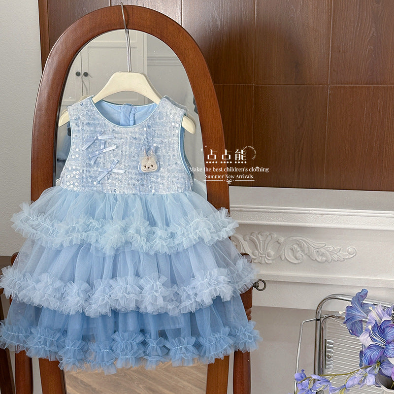 summer girls' princess dress - sweet cartoon rabbit gradient flared tutu dress - wholesale
