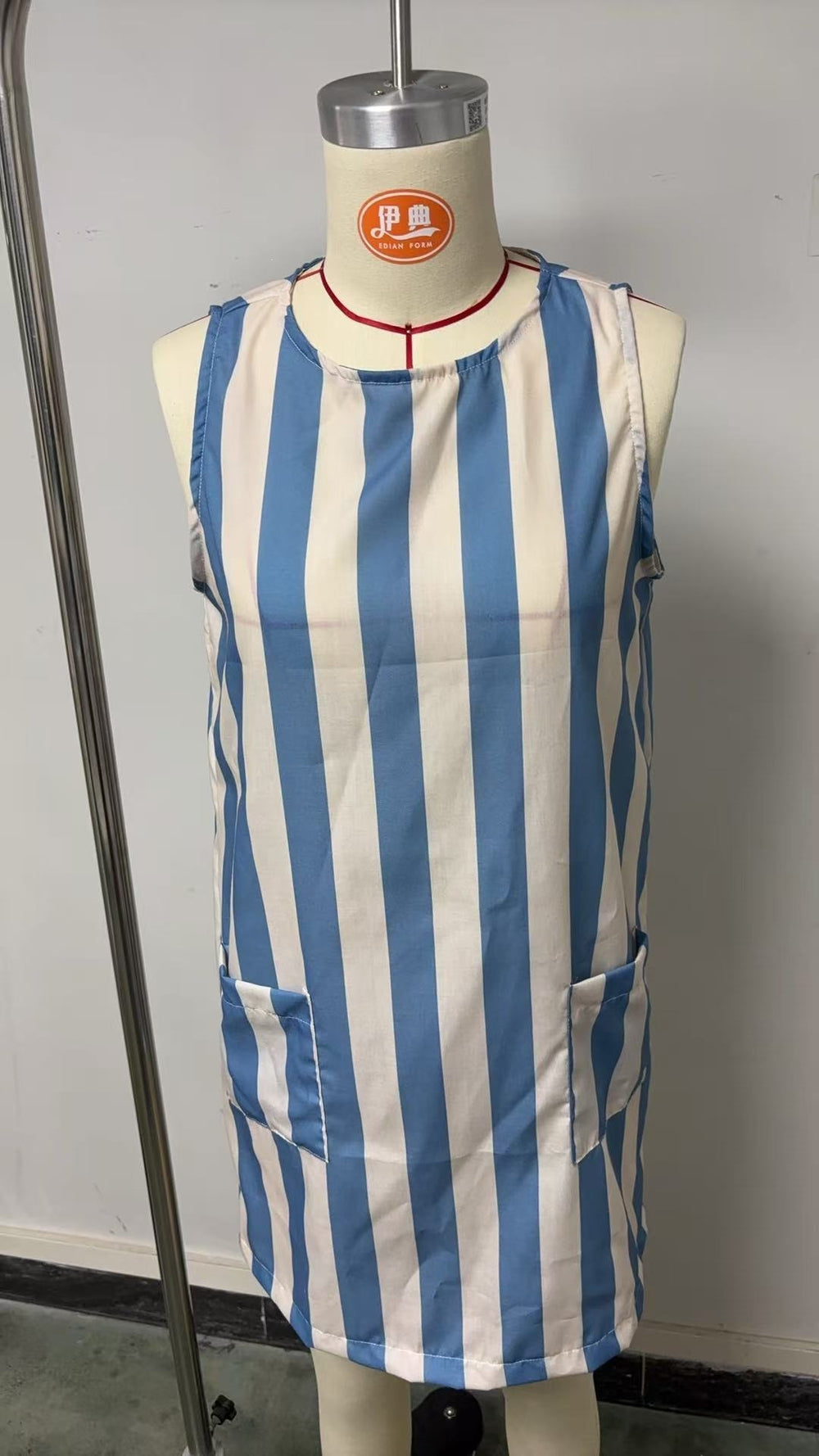 New european and american  fashion retro striped sleeveless crew neck cotton linen mini dress
