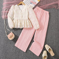 Export children's clothing springnew arrivalfashionsweetelegantv necklace hook flower long sleevestopspantsgirlsuit