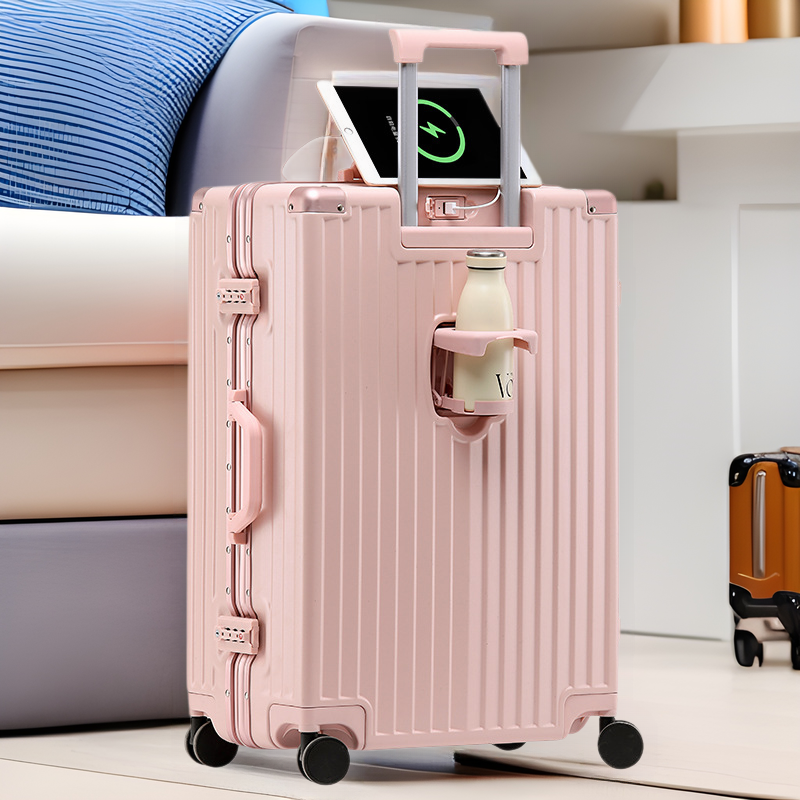 New high-value suitcase female trolley case aluminum frame universal wheel suitcase male student password case 24 leather cases