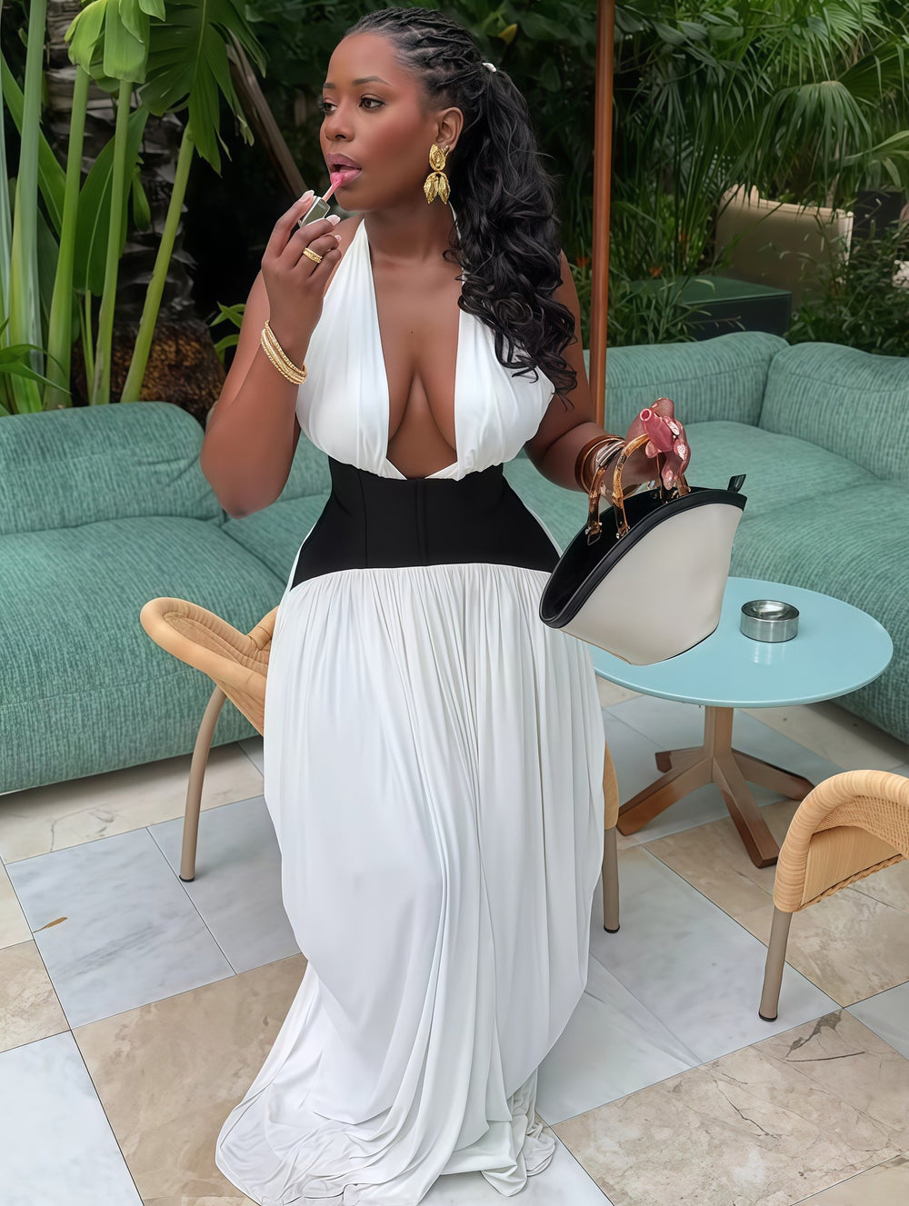 European and american cross-border women's fashion:  autumn new sleeveless halter neck sexy backless cinched waist ruched maxi dress