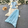 French chic lace top & pleated skirt set - elegant summer two-piece for women, exuding sophistication and style