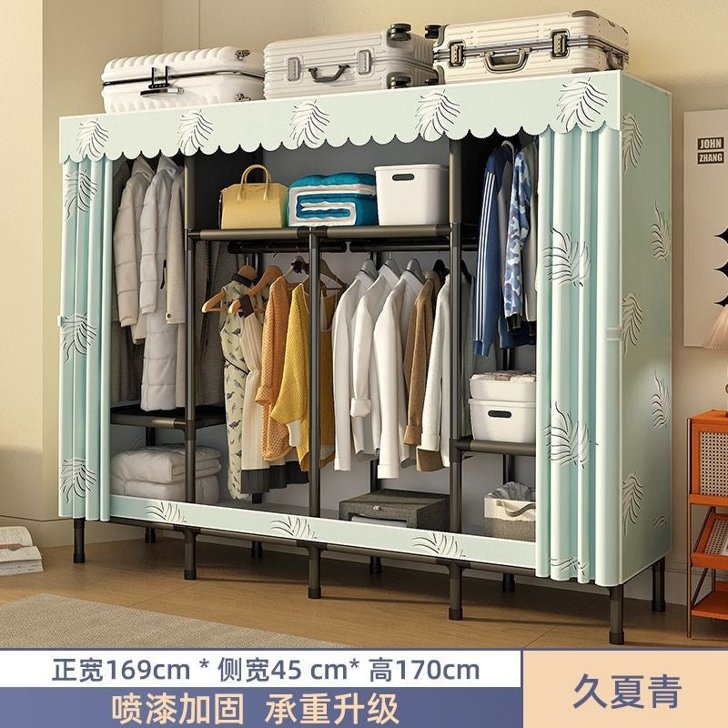Simple wardrobe for home bedroom steel frame thickened and thickened steel pipe assembled cloth wardrobe rental room strong and durable cabinet
