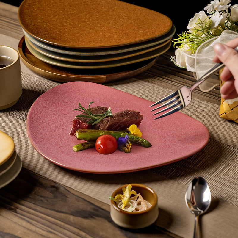 Creative stylish triangle stoneware dinner plate western food steak plate pasta plate cooking plate home practical large dish plate