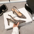 Wo huizhou 2026 new european and american fashion closed-toe open-back sandals, stiletto heel, chunky wool blend, pointed toe, dark brown/black