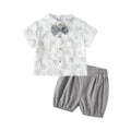 Baby summer outfit set: trendy cartoon animal print shirt & cute casual pants - korean style two-piece set for boys