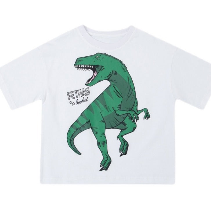 Boys' summer short-sleeve t-shirt  new collection: boys' summer outfit set for mid-to-large children, boys' summer clothing, kids' tops