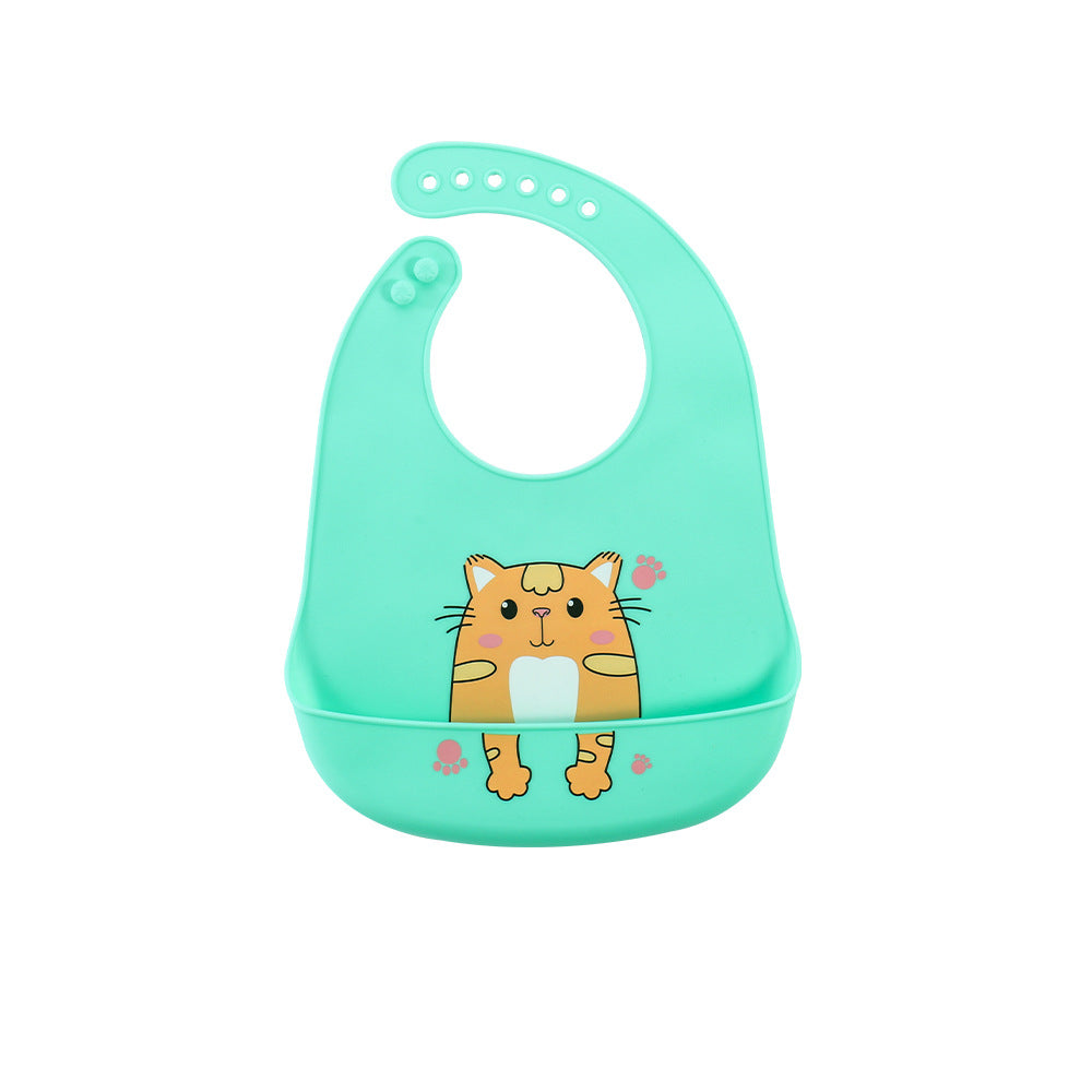 Cross-border popular baby bib ins baby saliva rice pocket leave-in summer children's silicone bib tableware set