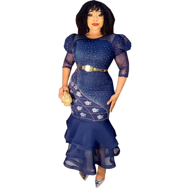 new african cross-border fashionable slim-fit sequin evening dress gown