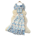French romantic one-shoulder bubble sleeve floral two-piece set - women's summer high-waisted mesh cake skirt elegant outfit