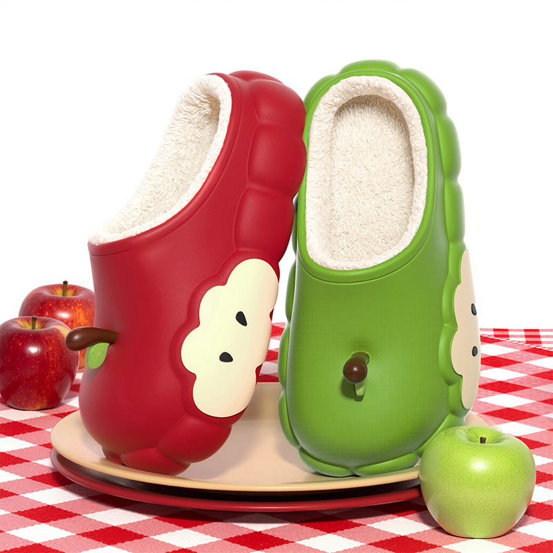 Cotton slippers women's winter 2025 new red apple slippers fleece-lined heattech indoor anti-slip baotou half slippers wholesale