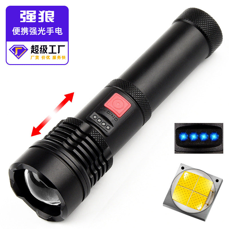 Cross-border new zoom P50 strong light flashlight built-in lithium battery USB charging power display telescopic zoom flashlight