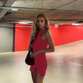 Amazon cross-border women's fashion: european and american sweet & spicy style dress -  spring/summer new arrival - pure & sultry slit mini dress, figure-flattering