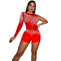C5841 cross-border new arrival:  fashionable european and american sexy bodycon nightclub one-sleeve mesh see-through jumpsuit for women