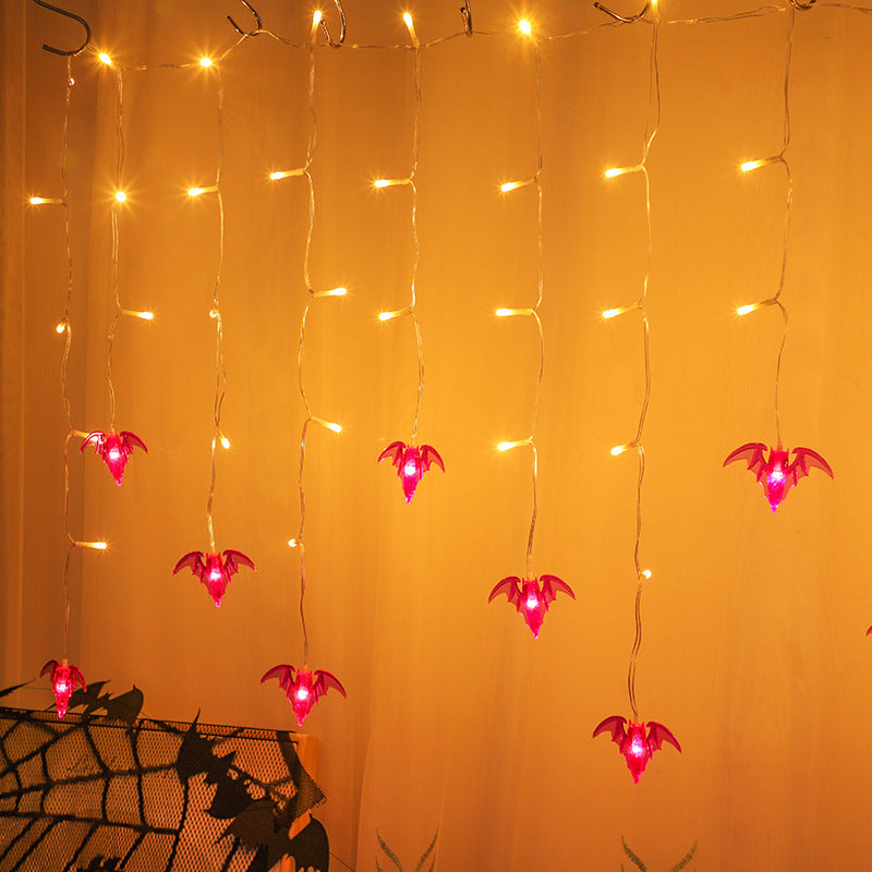 Cross-border new LED Halloween lights string ghost festival party atmosphere decorative lights bat ghost spider lights flashing