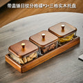 [three compartments with lid] gold-rimmed hammered plate with solid wood plate