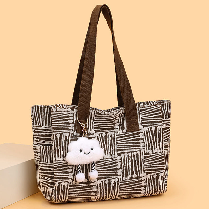 Large women's bag 2025 new fashion commuter shoulder bag spring/summer large capacity tote bag striped handbag