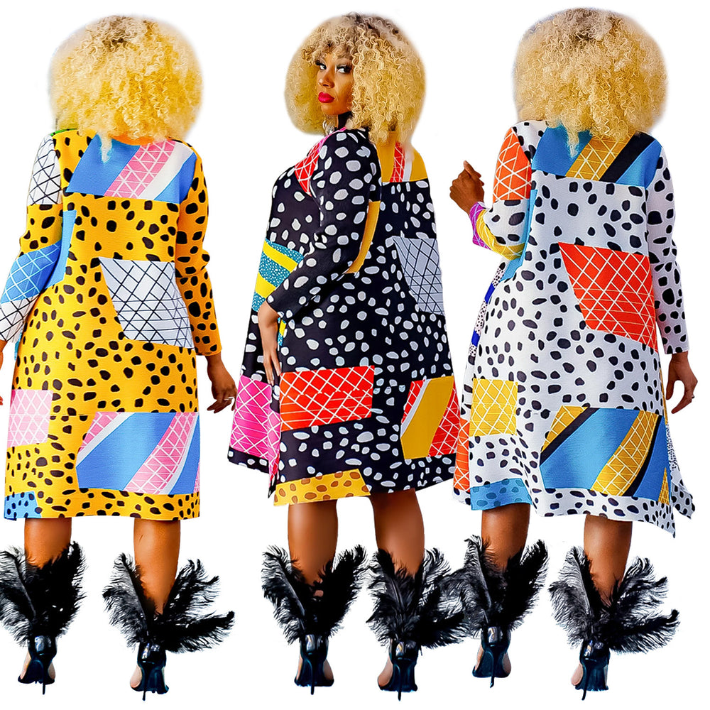 C6501 special offer: no returns or exchanges. please purchase with care. fashionable women's printed long-sleeve button-down midi dress