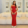 C7626 cross-border   fashion women's elegant bandeau dress set with rhinestone embellishments and ribbon detail