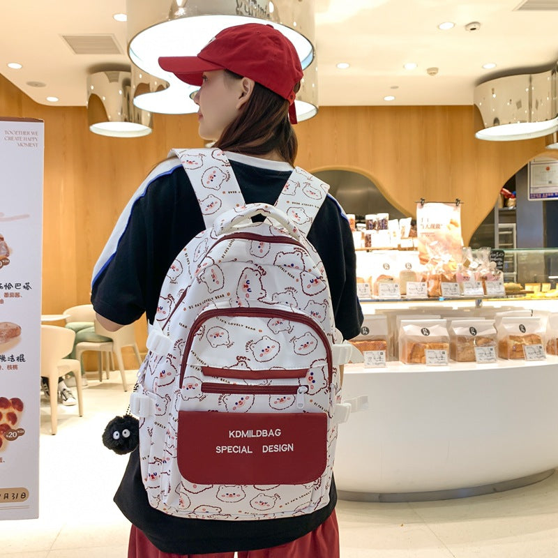 New cute bear schoolbag female Korean version college style backpack junior high school student high school student large capacity schoolbag simple style