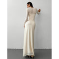 Aliexpress 1688 independent station women's elegant square neck jacquard knitted long sleeve dress gown