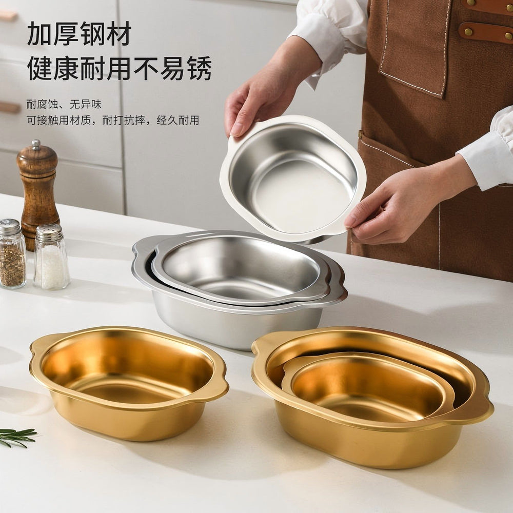 Korean stainless steel oval ramen basin steamed vegetable basin commercial baked rice bowl fried chicken plate flats salad bowl side dish bowl