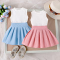 Amazon fashion summer new girlssuit pure color sleeveless pit vest and pleated skirttwo-piece set