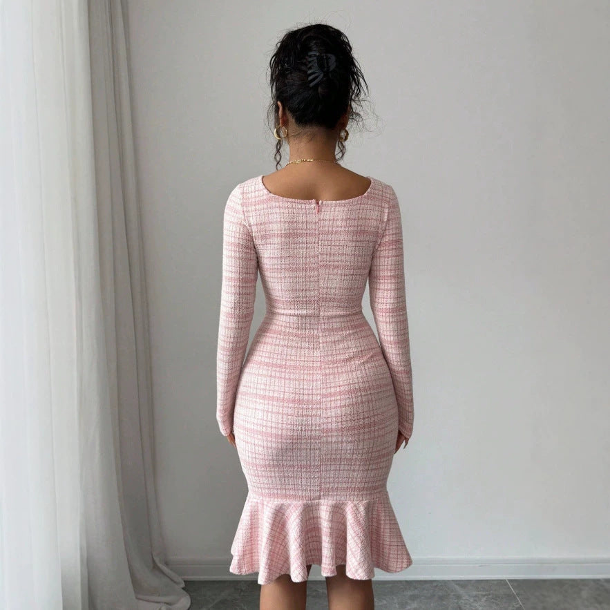 cross-border fashion: european & american long-sleeve, short plaid jacket & chanel-inspired dress