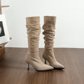 Retro pointed toe suede stiletto slimming look girls pile boots pleated high heels fleece-lined women's knee high long fashion boots
