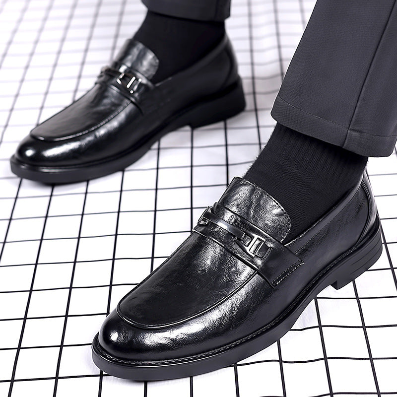 Leather shoes men's business formal wear casualmen live broadcast springnew arrival british work cross-border large size slip-on leather shoes