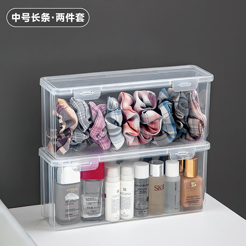 Long plastic washing powder storage box with lid, flip cover storage box, transparent mirror cabinet storage, rectangular storage box.