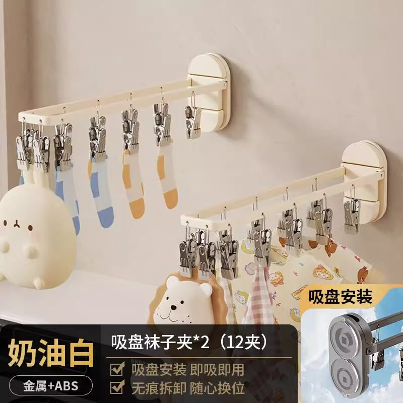 Suction cup clothes drying rack baby student foldable windproof socks clip balcony clothes drying rack underwear towel drying handy gadget