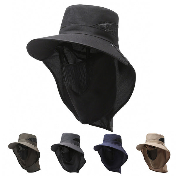 Outdoor face covering neck bucket hat men's summer removable large eaves UV protection fishing hat hiking hat