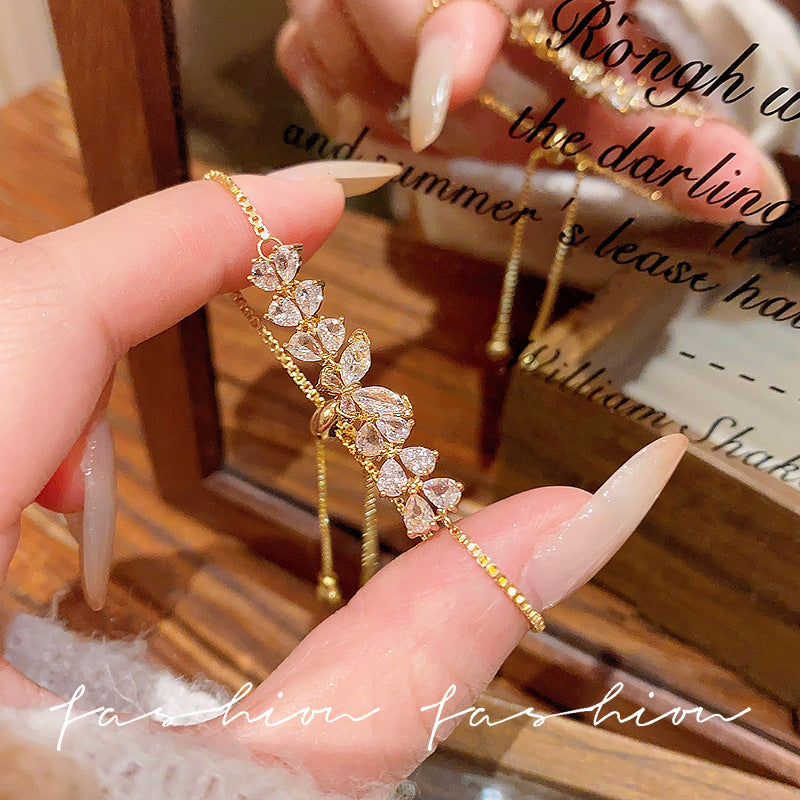 Super fairy micro-embedded zircon bows bracelet for women classy sense of accessible luxury crystal bracelet best selling exquisite pull-out hand jewelry
