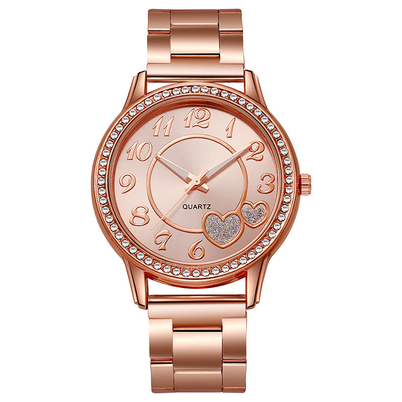 watch digital love elegant watch diamond-encrusted alloy steel strap women's quartz cross-border watch