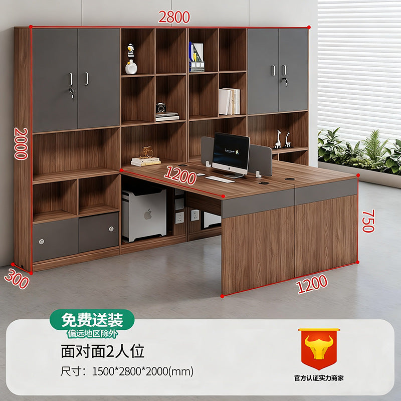 Financial office desk set - executive office desk with high cabinet, two-seat facing configuration for accountants and managers