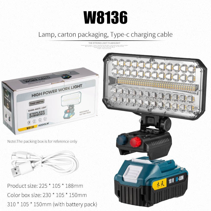 Cross-border new portable work floodlight USB charging large floodlight long battery life LED maintenance emergency lighting