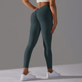fashion brushed v-waist pleated pure color peach butt yoga pants sports running fitness tight nine-point pants
