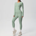 Ready-to-ship cross-border double-sided brushed solid color compression training long sleeve yoga set - activewear running fitness two-piece outfit