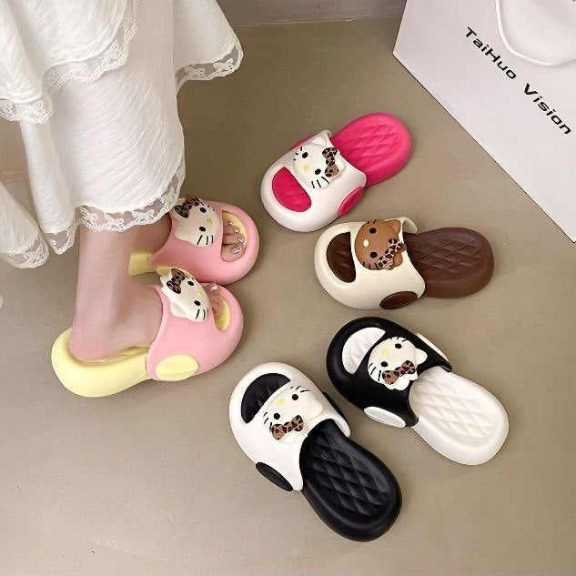 2026 summer new color block slides for women, versatile and cute cartoon design, comfortable thick sole eva height increasing thong sandals