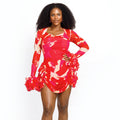 European and american women's clothing  autumn new sweet and fresh printed square neck long sleeve high waist slimming bodycon mini dress