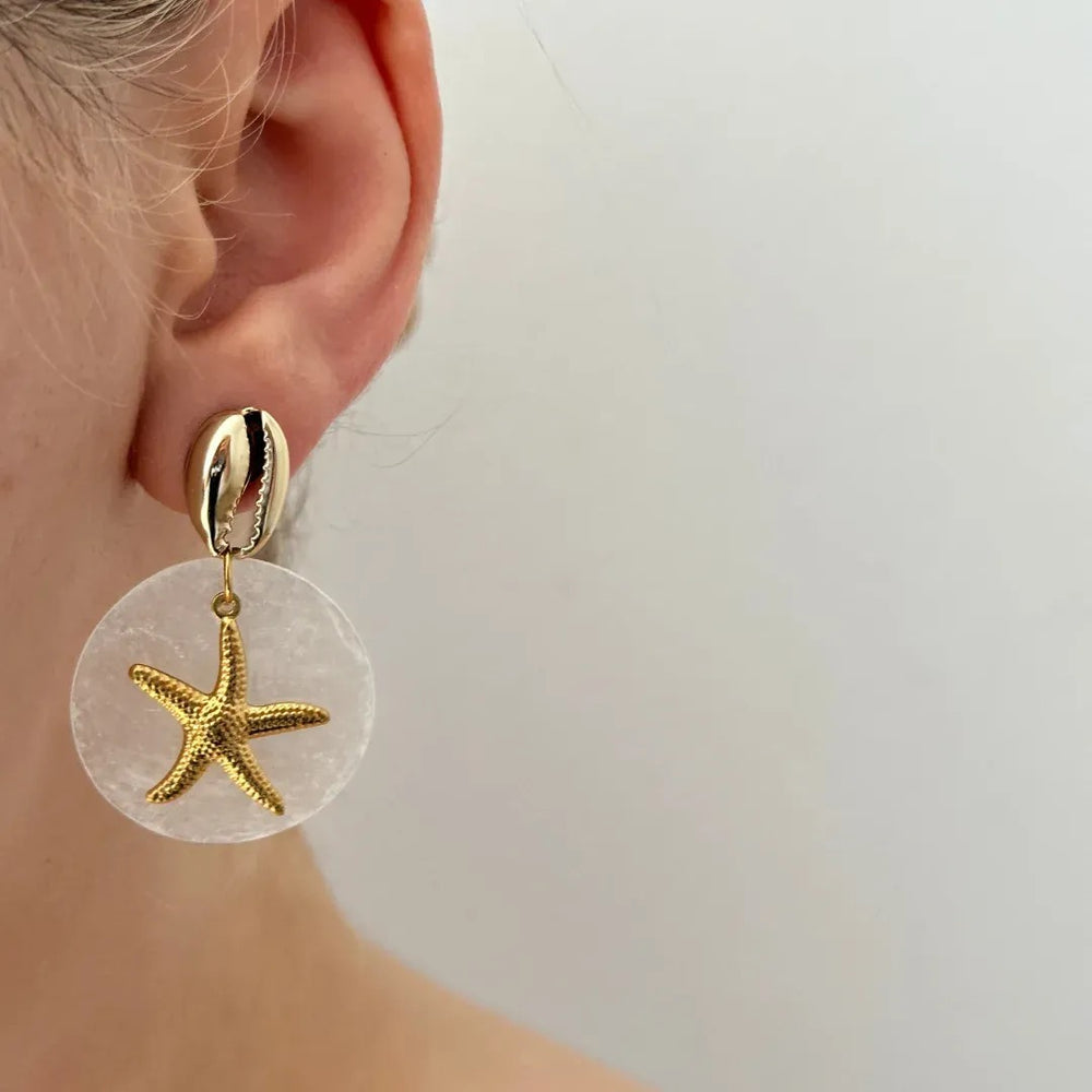 Women's earrings wholesale: european and american cross-border fashion, starfish & seashell earrings, niche high-end, vacation-inspired ocean style studs